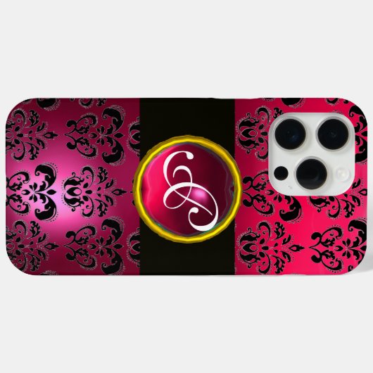 Coques Case-Mate iPhone DAMASK GEM MONOGRAM Rouge rose Rubis (Verso (horizontal))