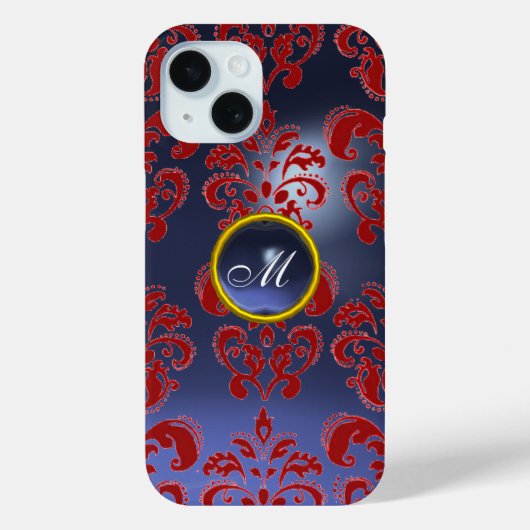 Coques Case-Mate iPhone DAMASK GEM MONOGRAM rouge violet foncé (Verso)