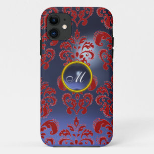 Coques Pour iPhone DAMASK GEM MONOGRAM rouge violet foncé