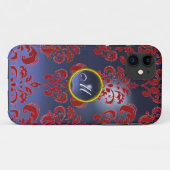 Coques Case-Mate iPhone DAMASK GEM MONOGRAM rouge violet foncé (Dos (Horizontal))