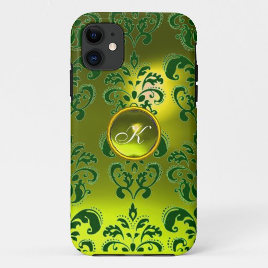 Coques Case-Mate iPhone DAMASK GEM MONOGRAM vert jaune (Dos)