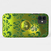 Coques Case-Mate iPhone DAMASK GEM MONOGRAM vert jaune (Dos (Horizontal))