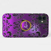 Coques Case-Mate iPhone DAMASK GEM MONOGRAM violet (Dos (Horizontal))