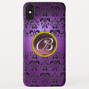 Coques Pour iPhone DAMASK GEM MONOGRAM violet noir