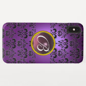 Coques Case-Mate iPhone DAMASK GEM MONOGRAM violet noir (Dos (Horizontal))