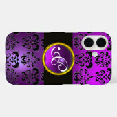 Coques Case-Mate iPhone DAMASK GEM MONOGRAM Violet violet Améthyste (Verso (horizontal))