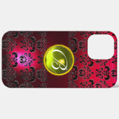 Coques Case-Mate iPhone DAMASK GEM MONOGRAM Yellow Topaz, Ruby Rouge (Verso / Droite)