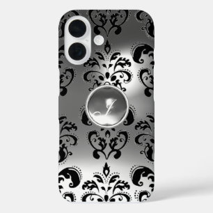 Coques iPhone 16 DAMASK GEM MONOGRAS blanc