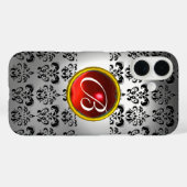 Coques Case-Mate iPhone DAMASK GEM MONOGRAS blanc noir rouge (Verso (horizontal))