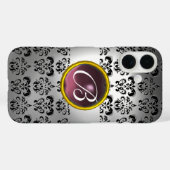 Coques Case-Mate iPhone DAMASK GEM MONOGRAS blanc noir violet (Verso (horizontal))