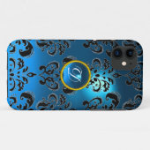 Coques Case-Mate iPhone DAMASK GEM MONOGRAS bleu (Dos (Horizontal))