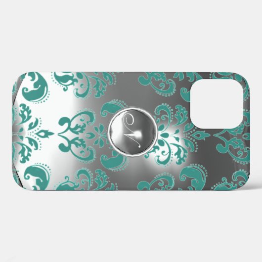 Coques Case-Mate iPhone DAMASK GEM MONOGRAS bleu blanc (Verso (horizontal))