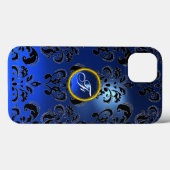 Coques Case-Mate iPhone DAMASK GEM MONOGRAS bleu foncé (Verso (horizontal))