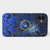 Coques Case-Mate iPhone DAMASK GEM MONOGRAS bleu foncé (Dos (Horizontal))
