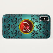 Coques Case-Mate iPhone DAMASK GEM MONOGRAS bleu noir rouge (Dos (Horizontal))
