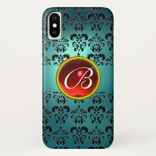 Coques Case-Mate iPhone DAMASK GEM MONOGRAS bleu noir rouge (Dos)