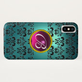 Coques Case-Mate iPhone DAMASK GEM MONOGRAS bleu rose noir (Dos (Horizontal))