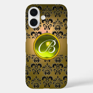 Coques iPhone 16 DAMASK GEM MONOGRAS jaune noir
