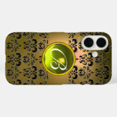 Coques Case-Mate iPhone DAMASK GEM MONOGRAS jaune noir (Verso (horizontal))