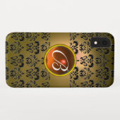 Coques Case-Mate iPhone DAMASK GEM MONOGRAS jaune orange noire (Dos (Horizontal))
