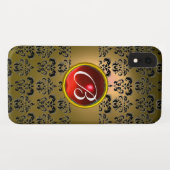 Coques Case-Mate iPhone DAMASK GEM MONOGRAS jaune rouge noir (Dos (Horizontal))