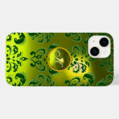 Coques Case-Mate iPhone DAMASK GEM MONOGRAS jaune vert (Verso (horizontal))