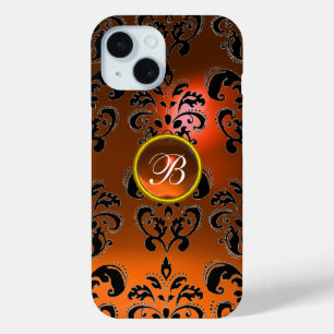 Coque Pour iPhone 15 DAMASK GEM MONOGRAS orange