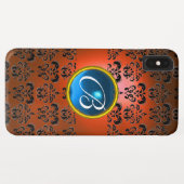 Coques Case-Mate iPhone DAMASK GEM MONOGRAS orange bleu noir (Dos (Horizontal))