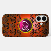 Coques Case-Mate iPhone DAMASK GEM MONOGRAS orange noir rose (Verso (horizontal))