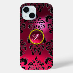Coque Pour iPhone 15 DAMASK GEM MONOGRAS rose