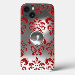 Coques Pour iPhone DAMASK GEM MONOGRAS rouge blanc