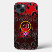 Coques Case-Mate iPhone DAMASK GEM MONOGRAS Rouge Bourgogne Noir (Verso)