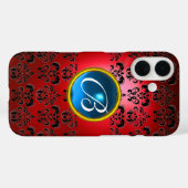 Coques Case-Mate iPhone DAMASK GEM MONOGRAS rouge noir bleu (Verso (horizontal))