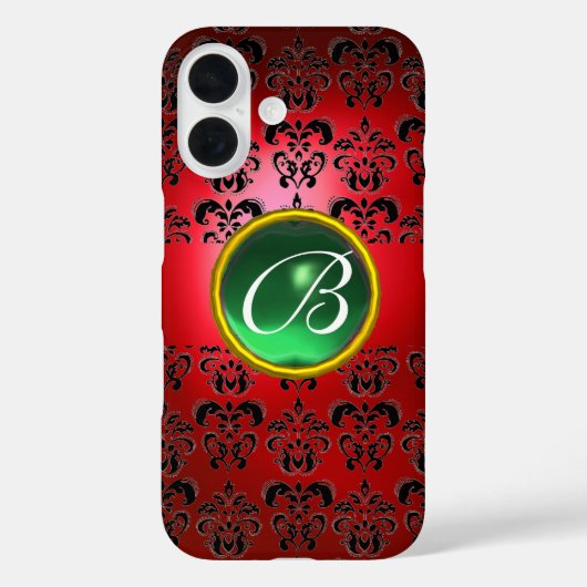 Coques Case-Mate iPhone DAMASK GEM MONOGRAS rouge noir vert (Verso)