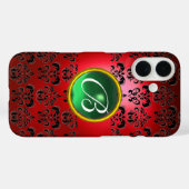 Coques Case-Mate iPhone DAMASK GEM MONOGRAS rouge noir vert (Verso (horizontal))