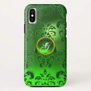 Coque Pour iPhone XS DAMASK GEM MONOGRAS vert
