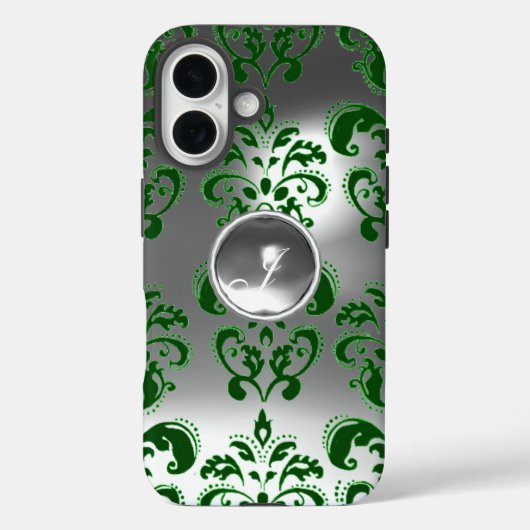 Coques Case-Mate iPhone DAMASK GEM MONOGRAS vert blanc (Verso)