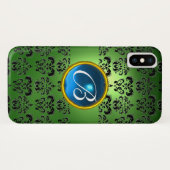 Coques Case-Mate iPhone DAMASK GEM MONOGRAS vert noir bleu (Dos (Horizontal))