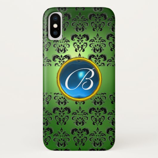 Coques Case-Mate iPhone DAMASK GEM MONOGRAS vert noir bleu (Dos)