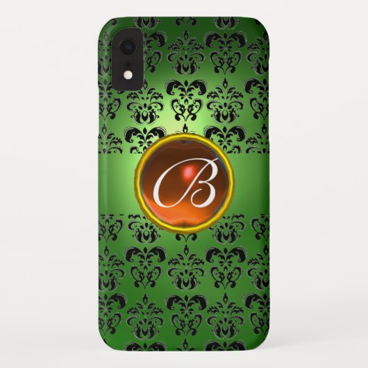 Coques Case-Mate iPhone DAMASK GEM MONOGRAS vert noir orange (Dos)