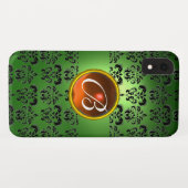 Coques Case-Mate iPhone DAMASK GEM MONOGRAS vert noir orange (Dos (Horizontal))