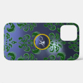 Coques Case-Mate iPhone DAMASK GEM MONOGRAS vert pourpre foncé (Verso (horizontal))