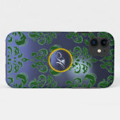 Coques Case-Mate iPhone DAMASK GEM MONOGRAS vert pourpre foncé (Dos (Horizontal))