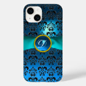 Coques Case-Mate iPhone DAMASK GIRLY MONOGRAM ruban bleu (Verso)