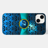Coques Case-Mate iPhone DAMASK GIRLY MONOGRAM ruban bleu (Verso (horizontal))
