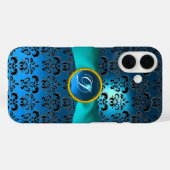Coques Case-Mate iPhone DAMASK GIRLY MONOGRAM ruban bleu (Verso (horizontal))