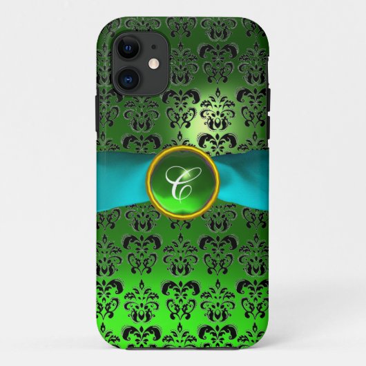 Coques Case-Mate iPhone DAMASK GIRLY MONOGRAM vert aqua bleu ruban (Dos)
