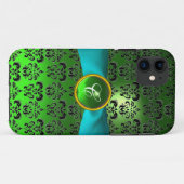 Coques Case-Mate iPhone DAMASK GIRLY MONOGRAM vert aqua bleu ruban (Dos (Horizontal))
