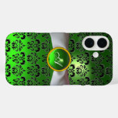 Coques Case-Mate iPhone DAMASK GIRLY MONOGRAM vert ruban blanc (Verso (horizontal))