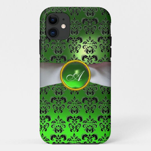 Coques Case-Mate iPhone DAMASK GIRLY MONOGRAM vert ruban blanc (Dos)
